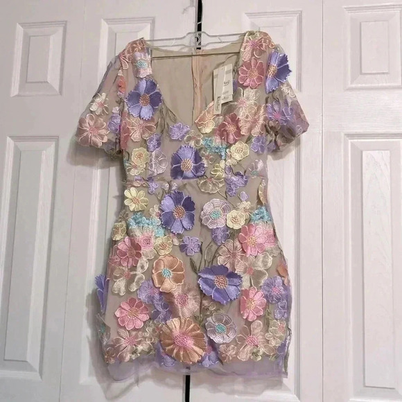 RanRui Dresses & Skirts - RanRui womans bright pink purple cream floral mini short dress size SMALL